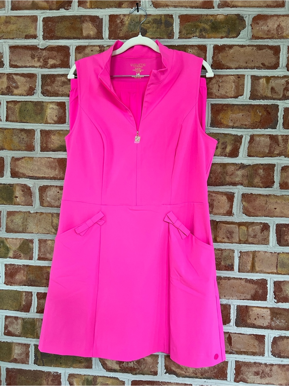 Lilly Pulitzer Catarina Luxletic Dress UPF 50 Parigi Pink w/ shorts and bows 14